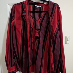 Liz Claiborne Red and Black Striped Blouse